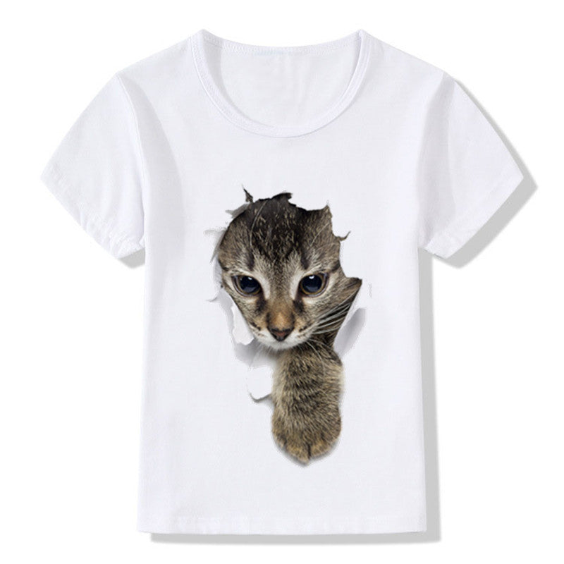 Casual Short-sleeved Cat 3d Printed Children's T-shirt