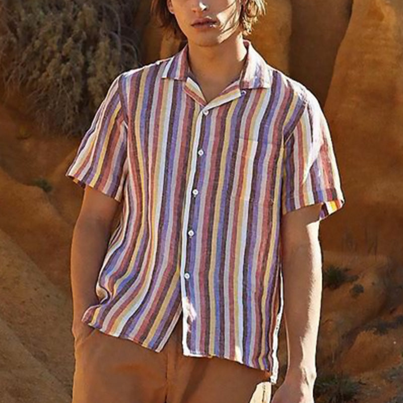 Men's Shirts Casual Lapel Striped Short Sleeves