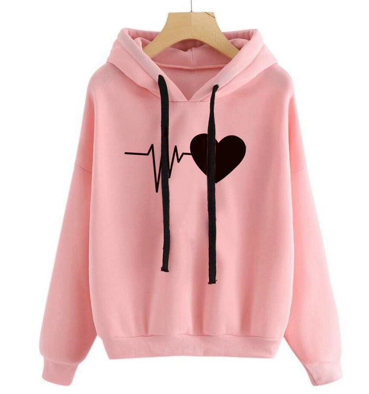 Heart Print Streetwear Hoodies For Women