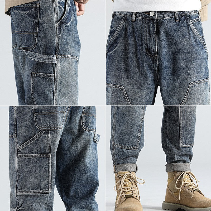 Retro Straight Loose Plus Size Tooling Jeans For Men