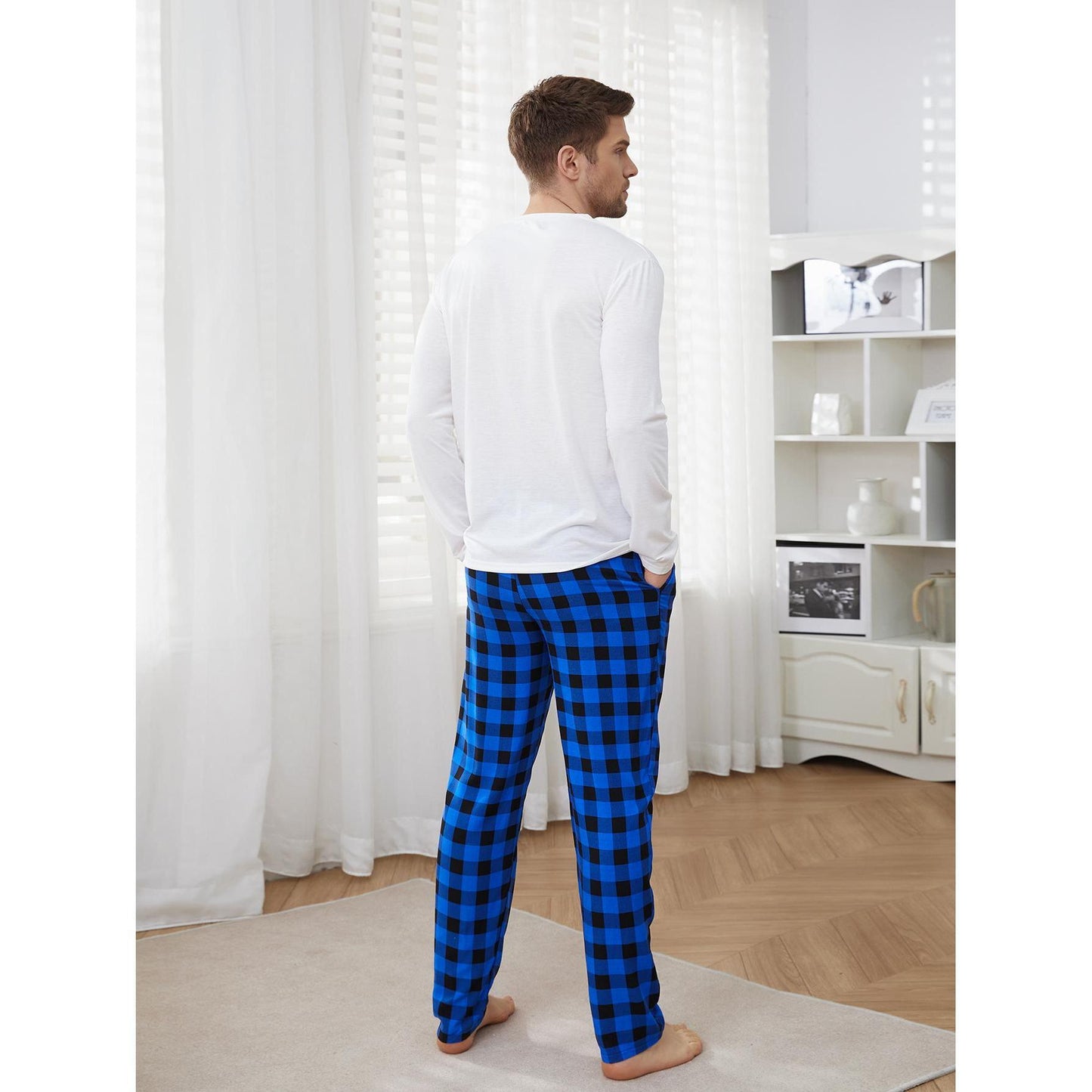 Ethnic Long Sleeve Plaid Pajama Set For Men