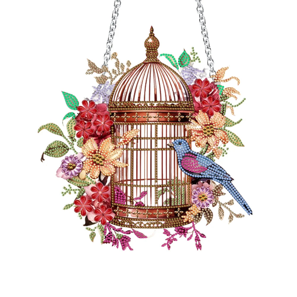 DIY Diamond Painting Pendant Ornament-flower Bird Cage