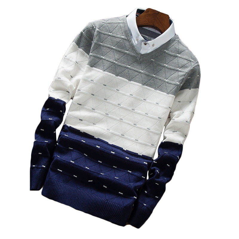 Knitted Sweater Fake Two-piece Sweater Men