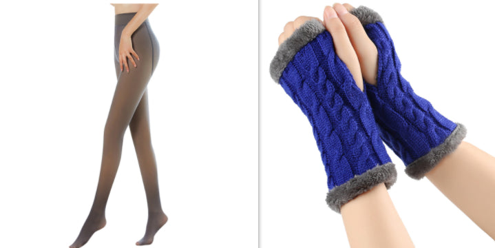 Fleece-lined Fluffy and Twist Knitted Finger Leakage glove for women