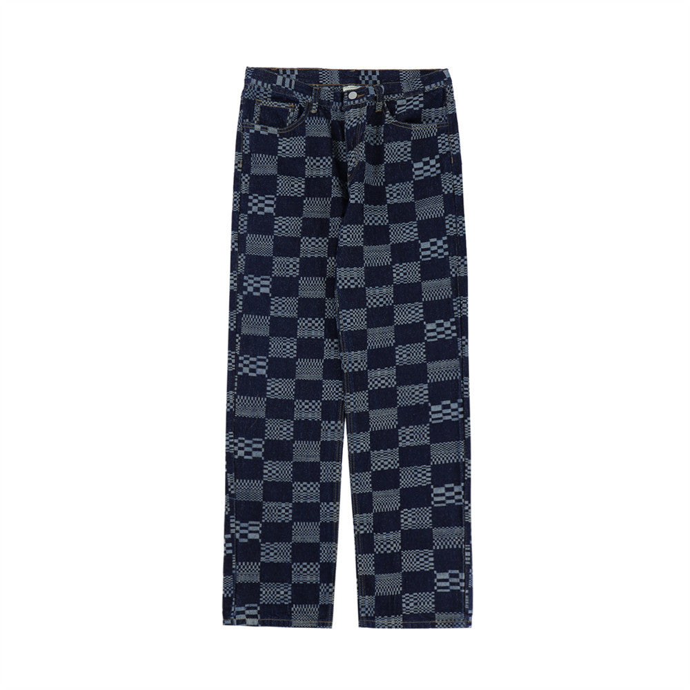 Fashion Checkerboard Jacquard Jeans For Men