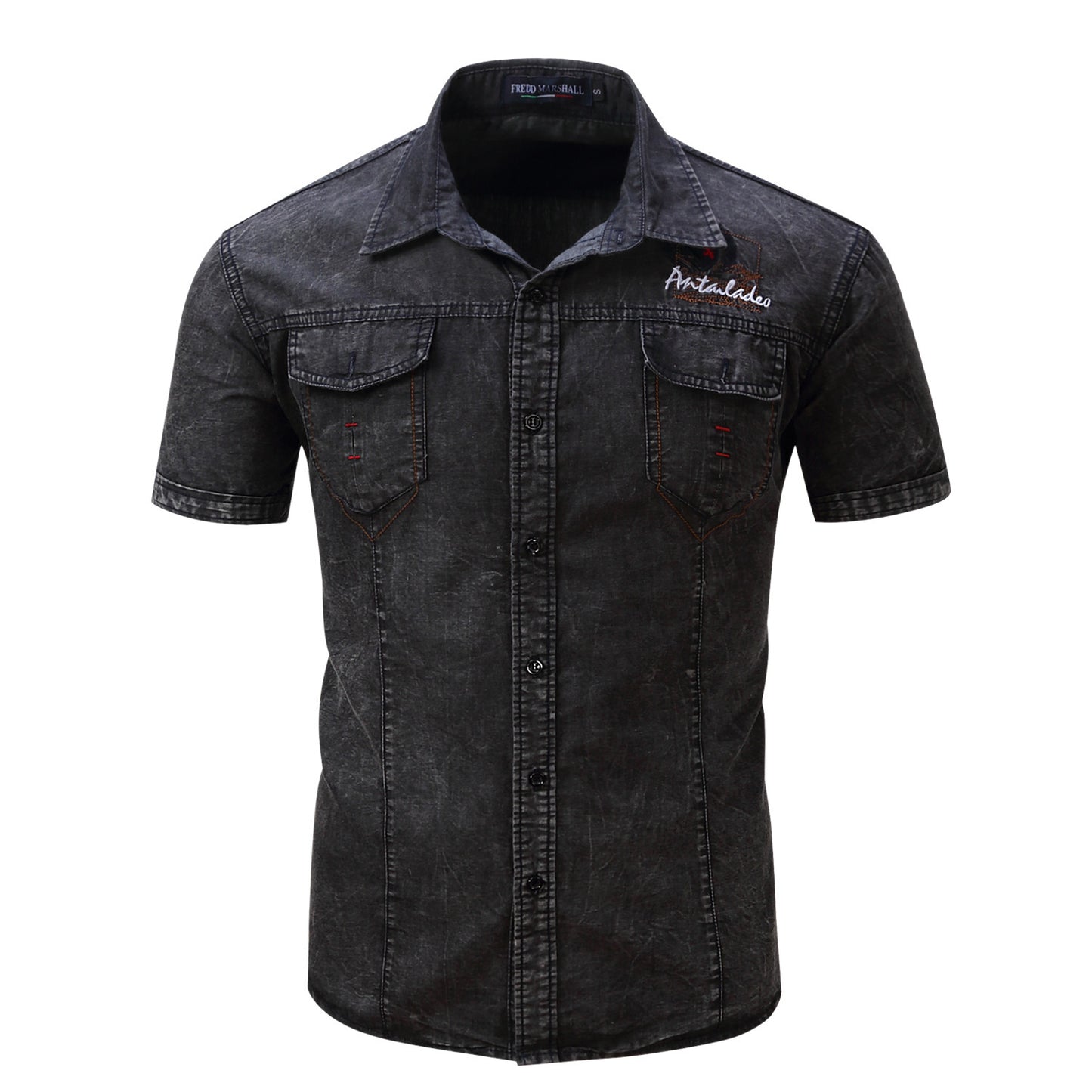 Men's Short Sleeve Denim Shirt Nostalgic Military Shirt