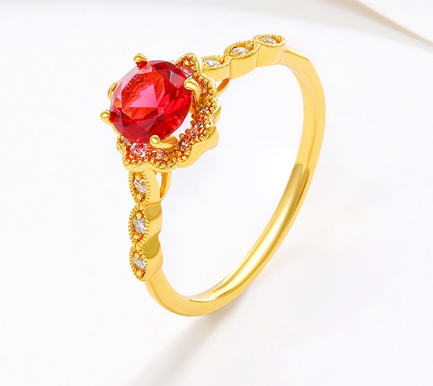 French Style Retro Design Red Artificial Gemstone Ring For Women