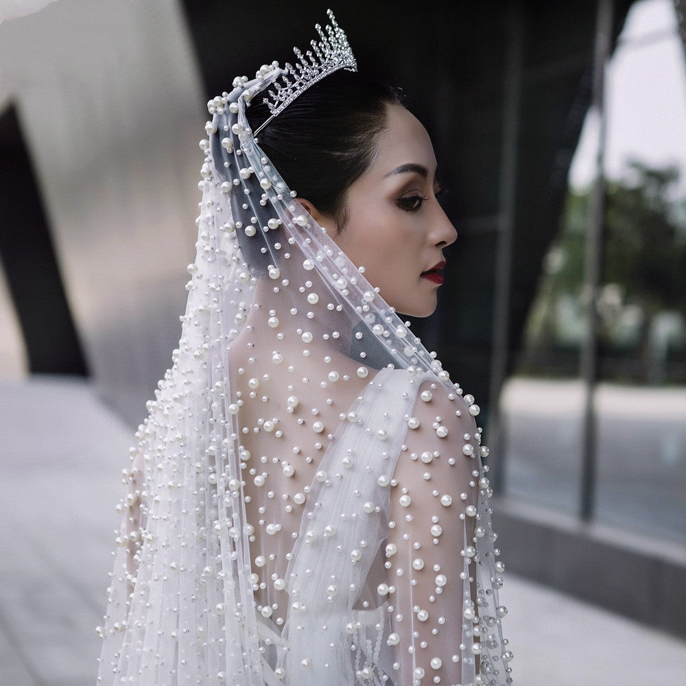 Luxury Heavy Industry Bridal Pearl Veil  for women