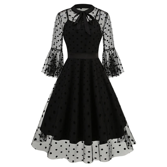 Vintage Mesh Embroidery Stitching Dress For Women