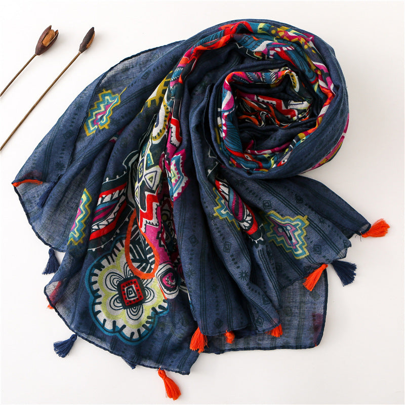 Long Handmade Tassel Scarf for women