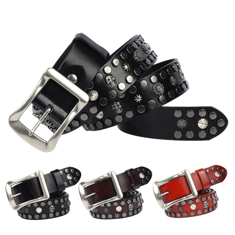 Rivet Nail Head Japanese Buckle European And American Personalized Belt for women