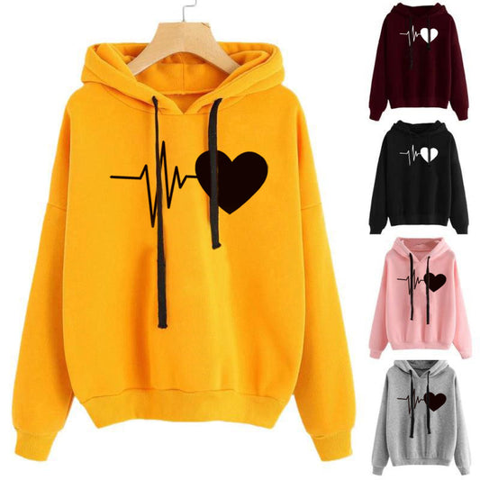 Heart Print Streetwear Hoodies For Women