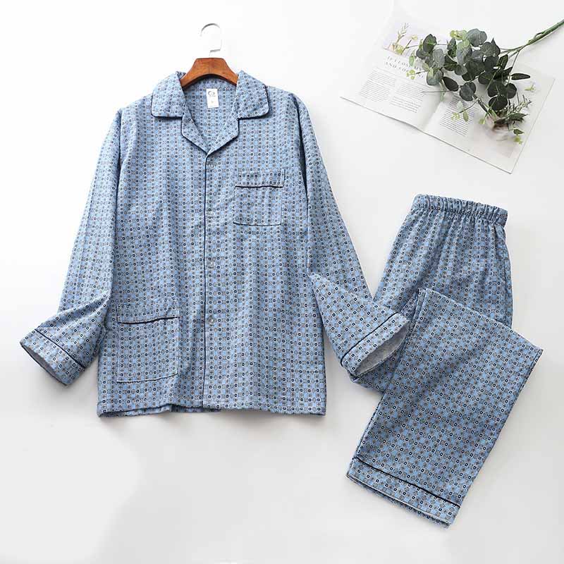 Brushed Cloth Long-Sleeved Lapel Pajama Set For Men