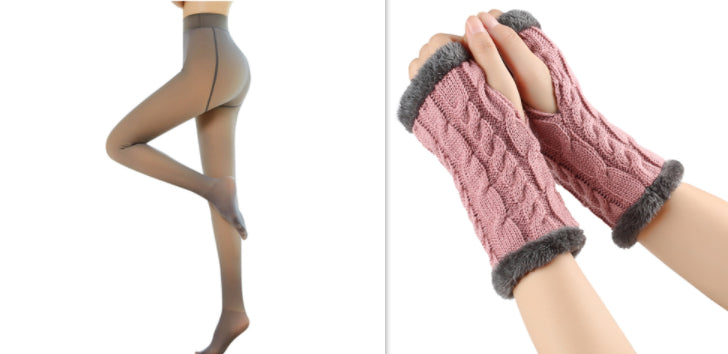 Fleece-lined Fluffy and Twist Knitted Finger Leakage glove for women