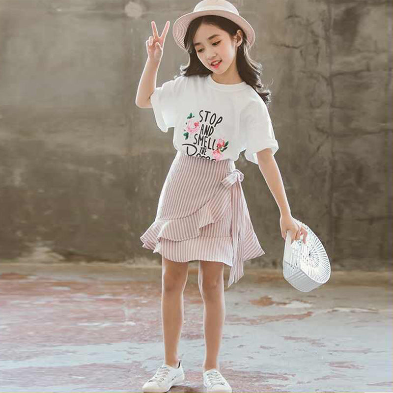 Summer Fashion Girls Short Sleeve Skirt Suit