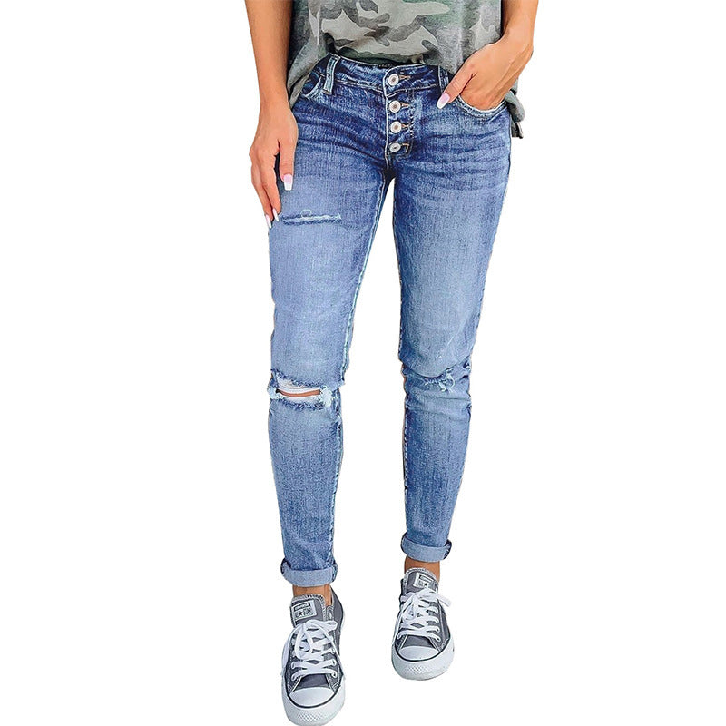 Hand Worn High Rise Cropped Jeans For Women