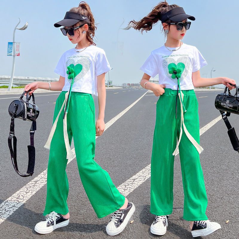 Fashion Girls Summer Wide-leg Pants Suit