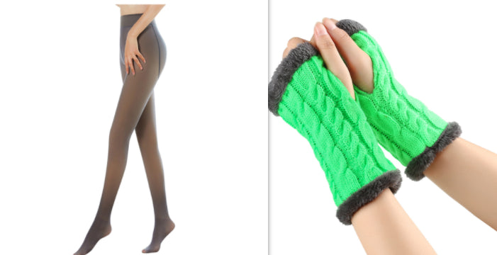 Fleece-lined Fluffy and Twist Knitted Finger Leakage glove for women