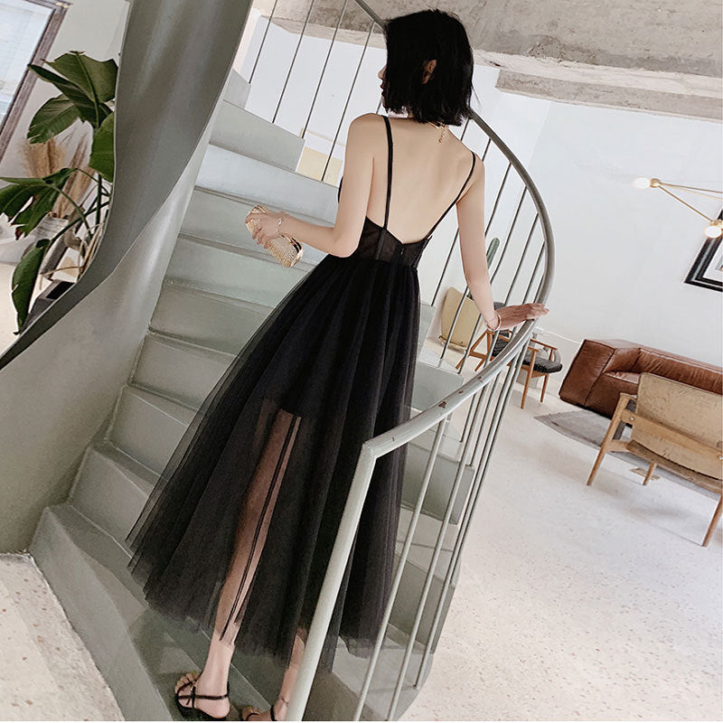 Sexy Suspenders V-neck Gauze Evening Dress for women