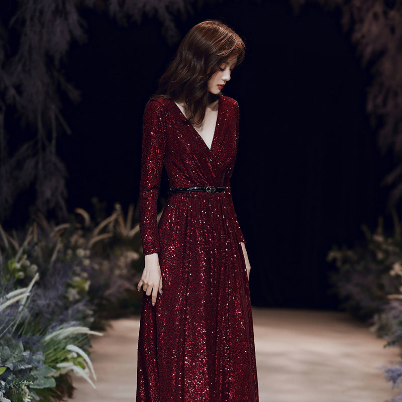 Wine Red Temperament  Annual Meeting dress for women