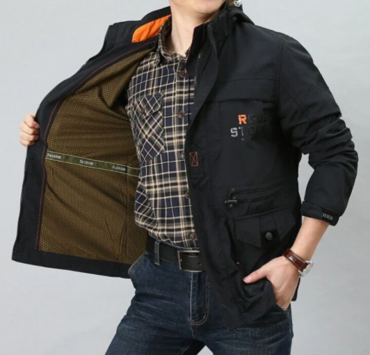 Waterproof Breathable Long Hooded Stand Collar Jackets For men