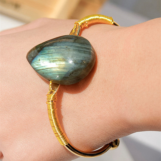 Natural Labradorite Water Drop Leaves Handmade Braided Bracelets