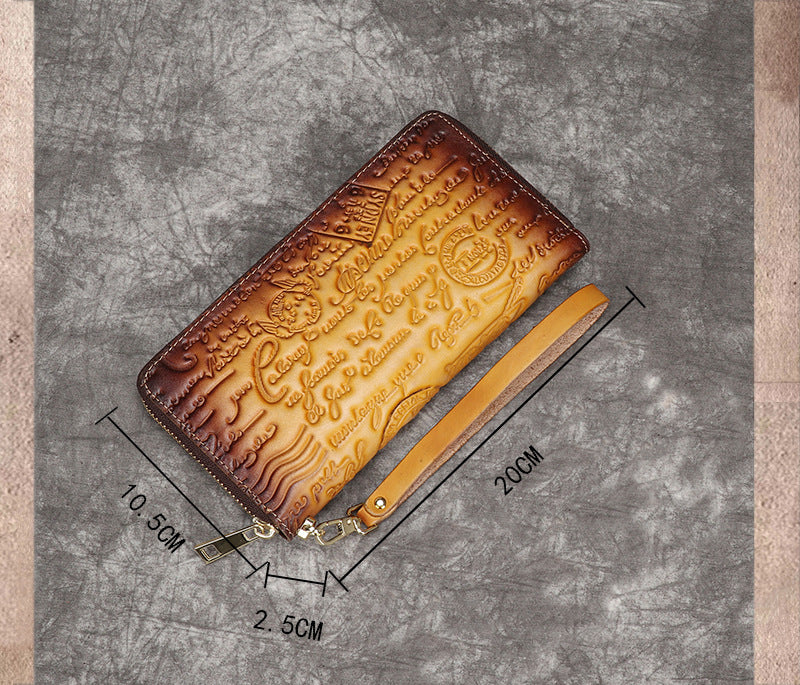 First Layer Cowhide Embossed Vintage Clutch Women's Wallet