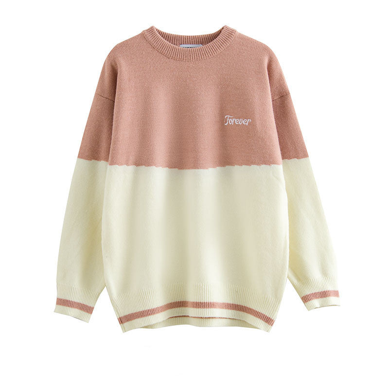 Japanese Retro Contrast Stitching Sweater Men