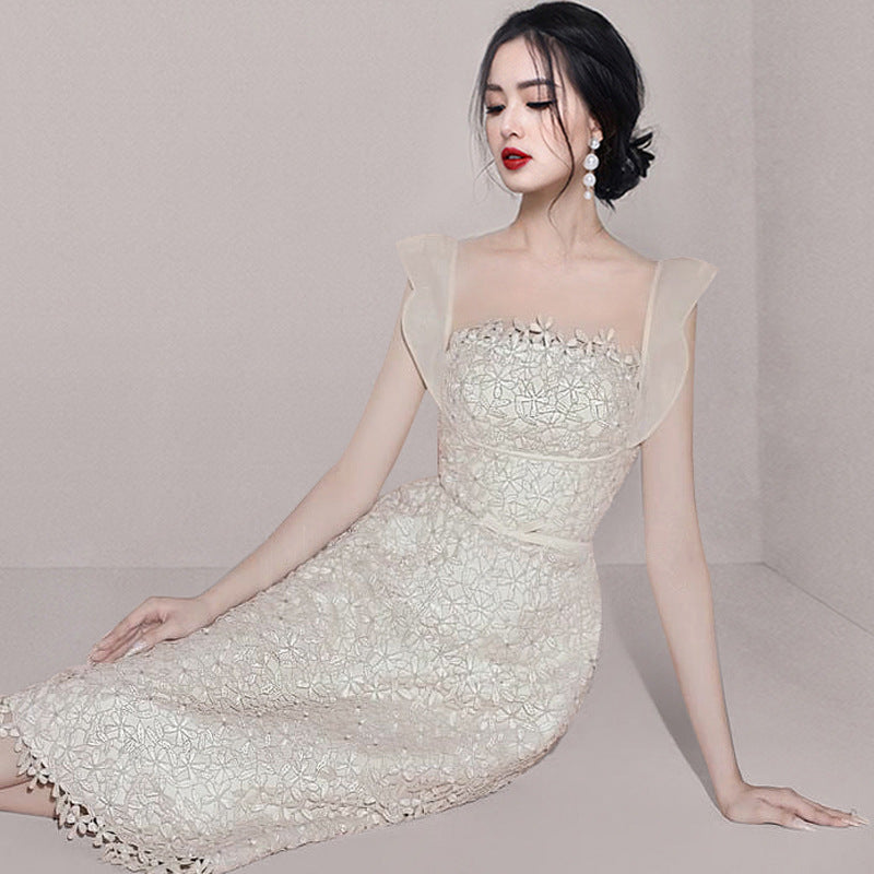 Small Group Temperament Patchwork Lace High Waisted Dress for women