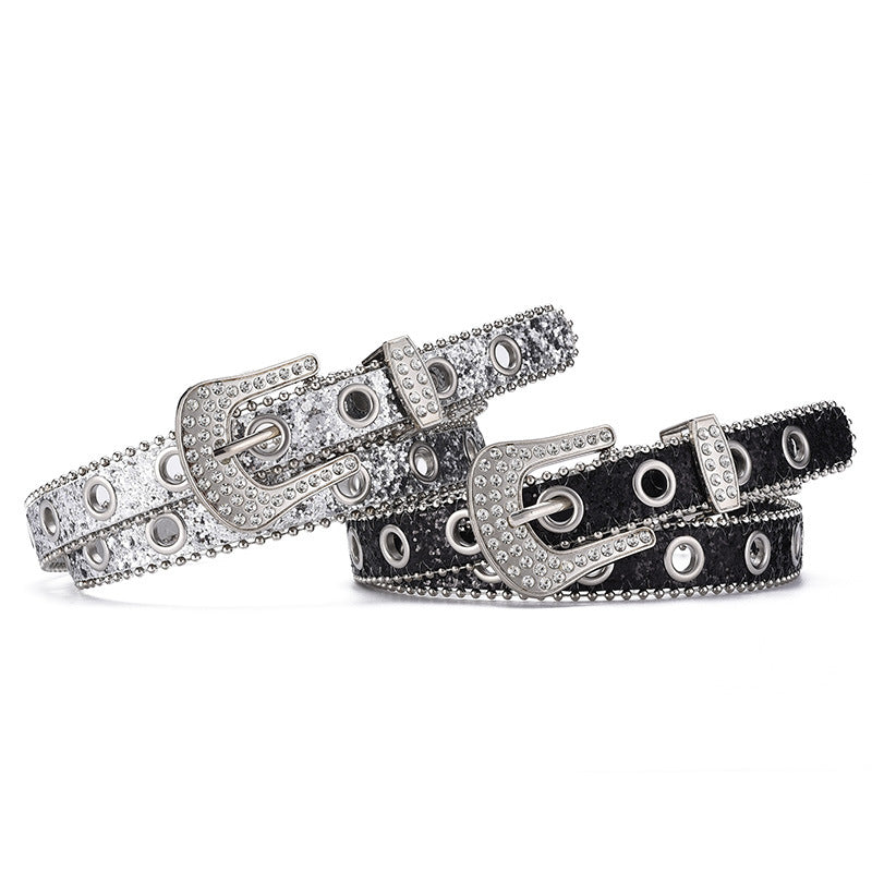 Fashion Rhinestone Pin Buckle Decorative Personality Sequins Belt for Ladies