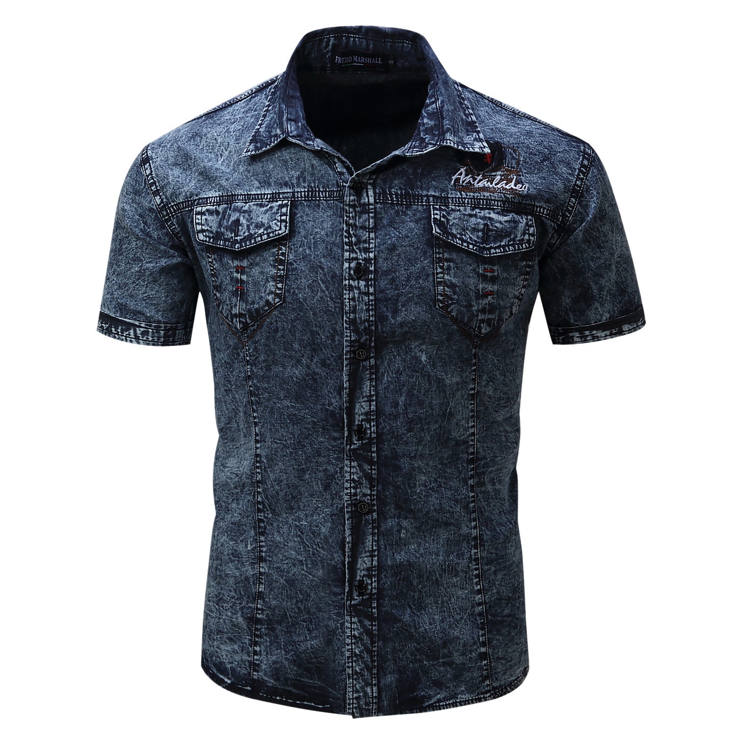 Men's Short Sleeve Denim Shirt Nostalgic Military Shirt