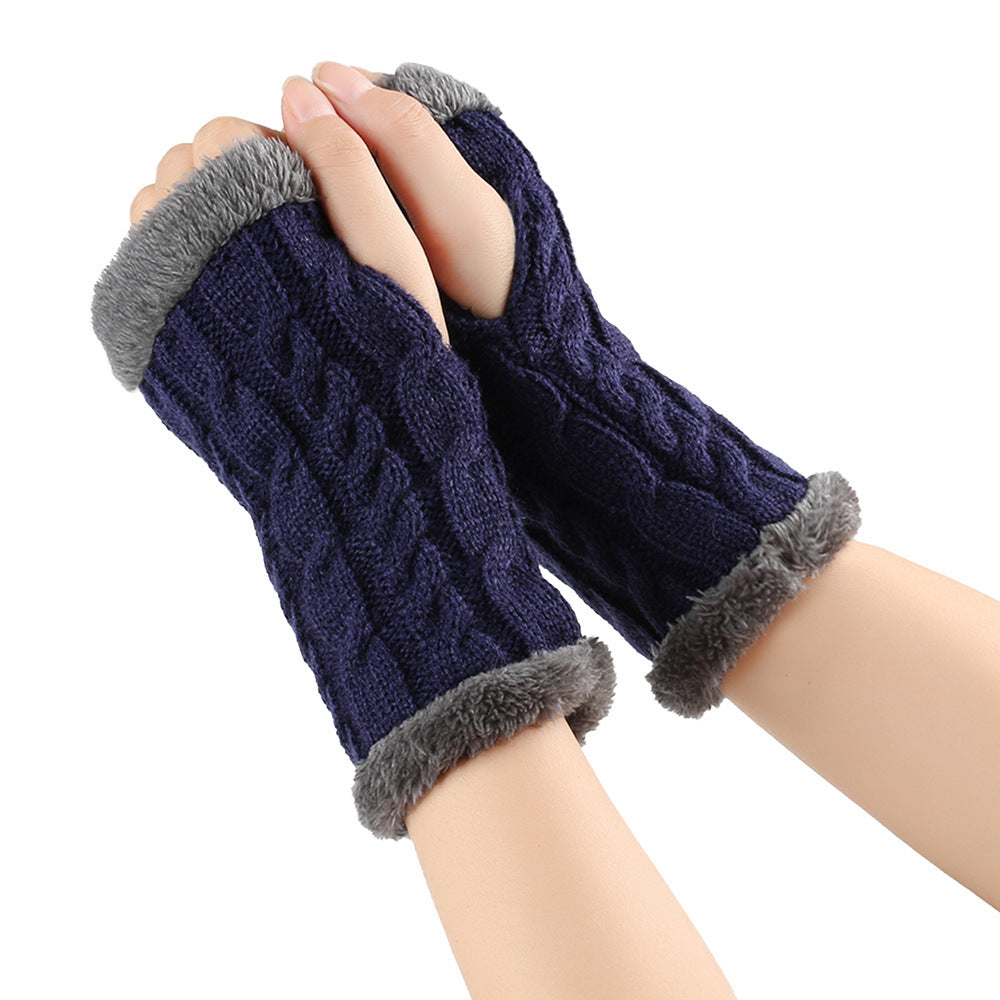 Plush and Twist Knitted Fingerless Fleece Gloves for Women