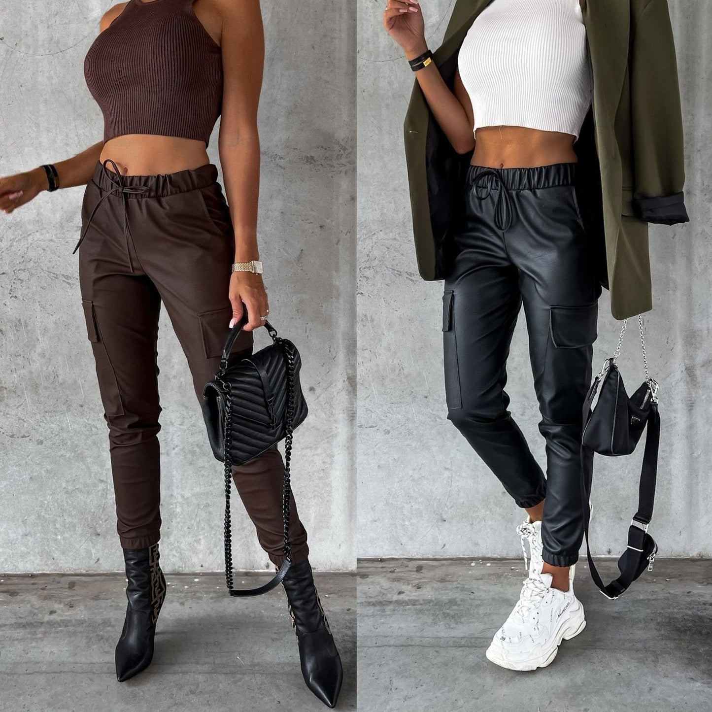 European And American Matte Leather Pants For Women