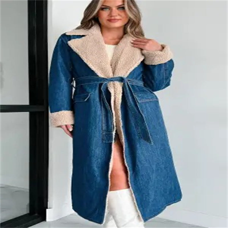 Lace-up Double Pocket Denim Trench Coat for girls