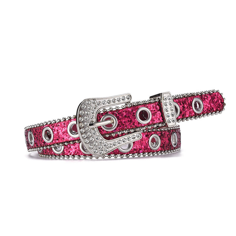 Fashion Rhinestone Pin Buckle Decorative Personality Sequins Belt for Ladies