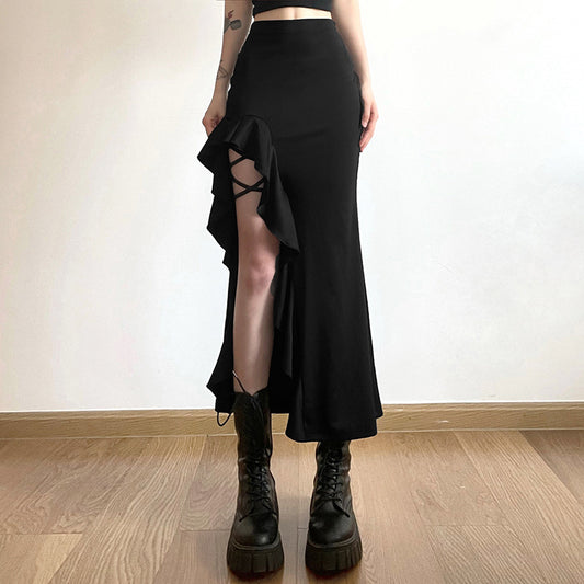 Solid Color Slim-fit Street Fashion High Waist Skirt For Women