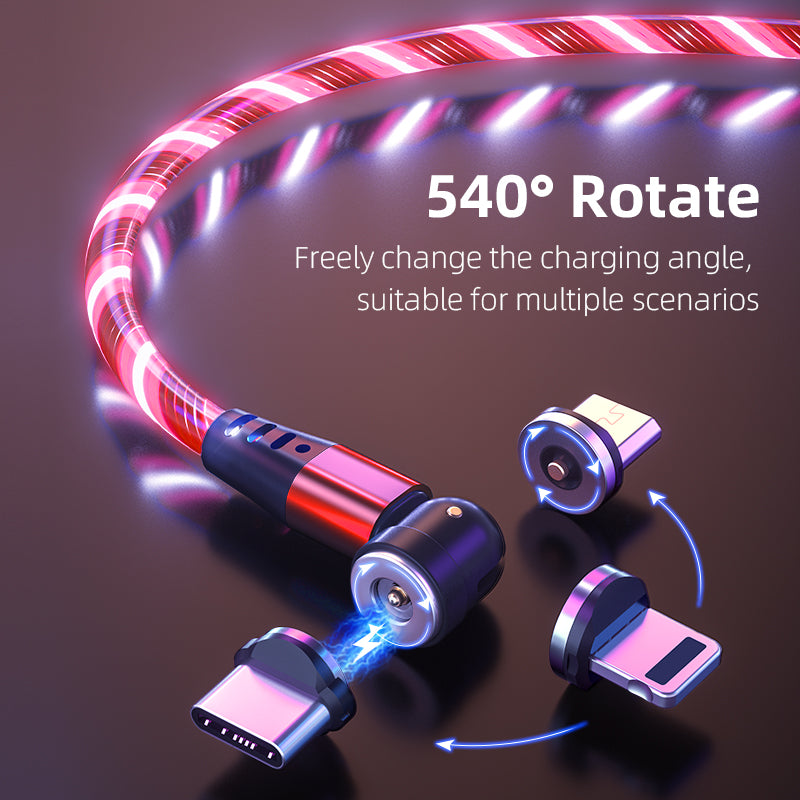 540 Rotate Luminous Magnetic Cable 3A Fast Charging Mobile Phone Charge Cable For LED Micro USB Type C For I Phone Cable