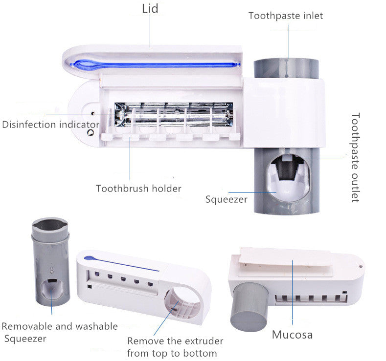 2-in-1 UV disinfection toothbrush holder Automatic toothpaste holder Washing disinfection toothbrush holder set