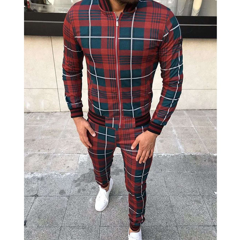 Leisure Two-Piece Patchwork Zipper Tracksuits For Men