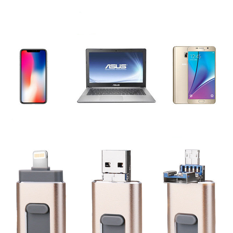 Three-in-one Small Push-pull Metal USB Flash Drive