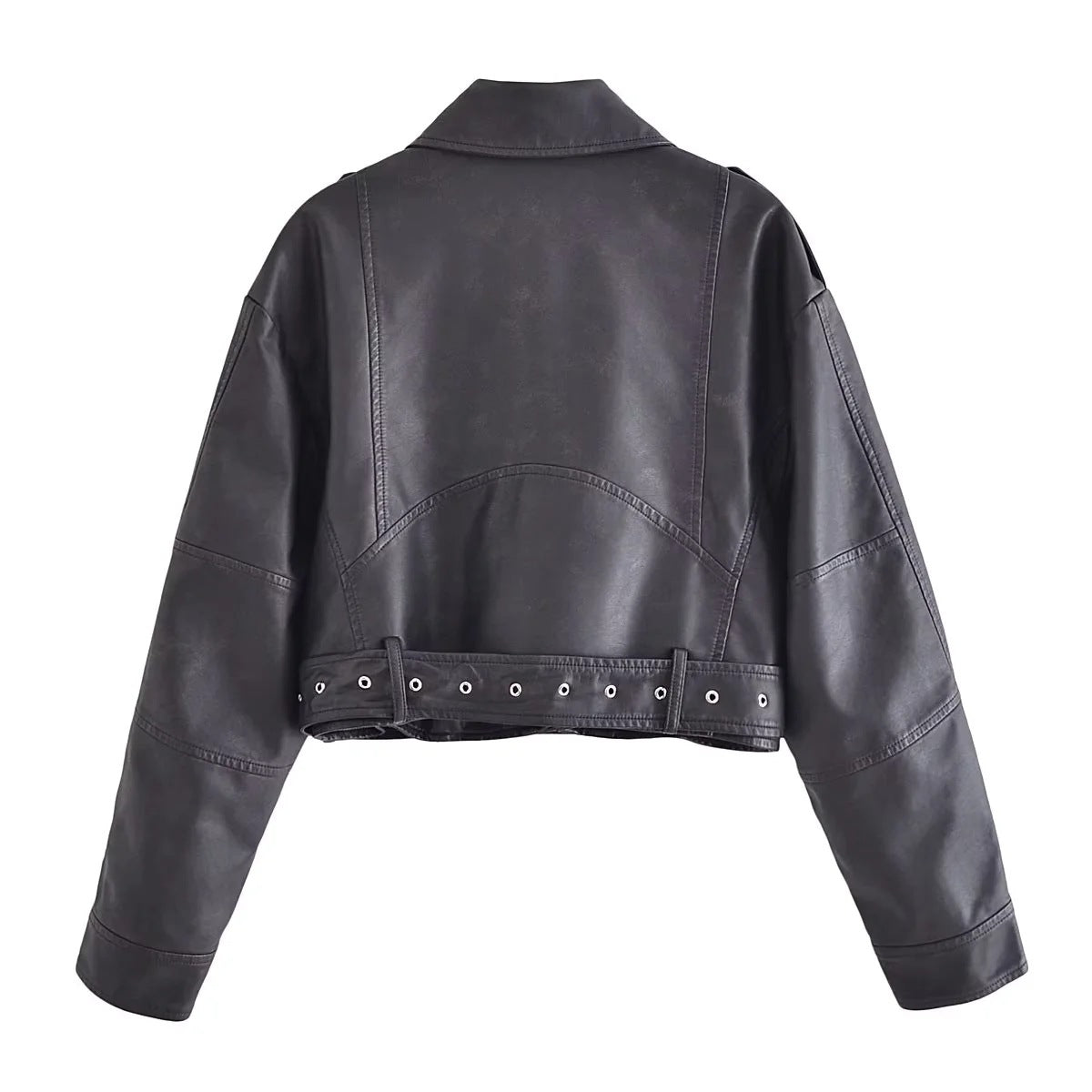 Washed Faux Leather Short Zipper Fashion Jacket for women