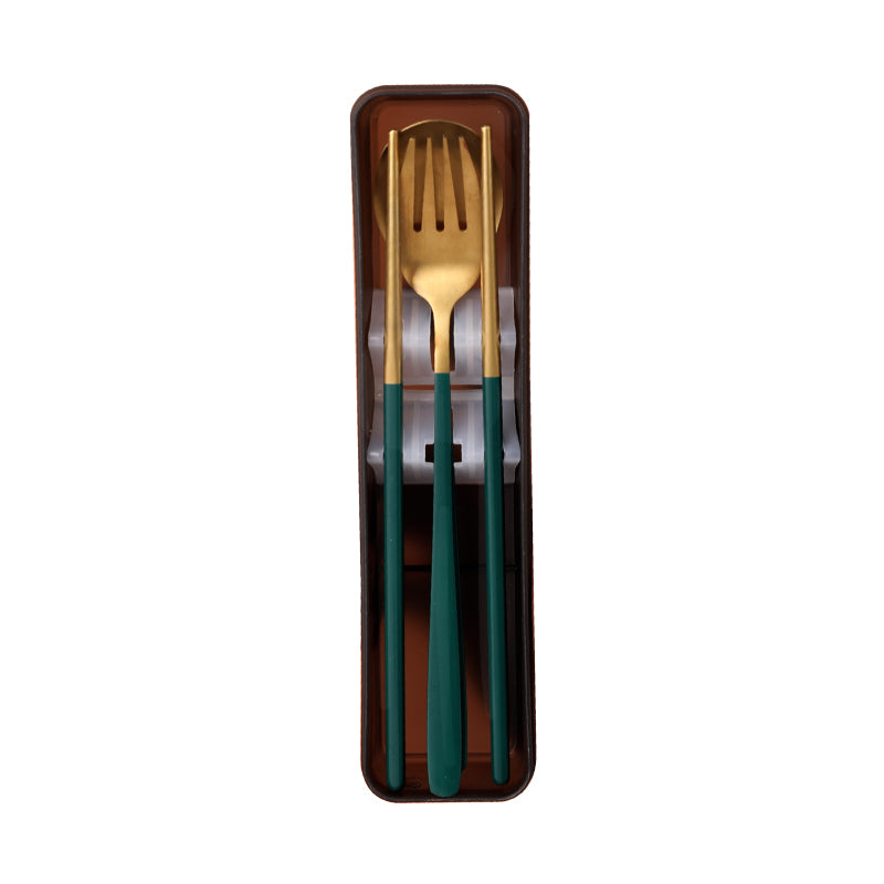 Portable chopsticks, spoons, three piece stainless steel fork set