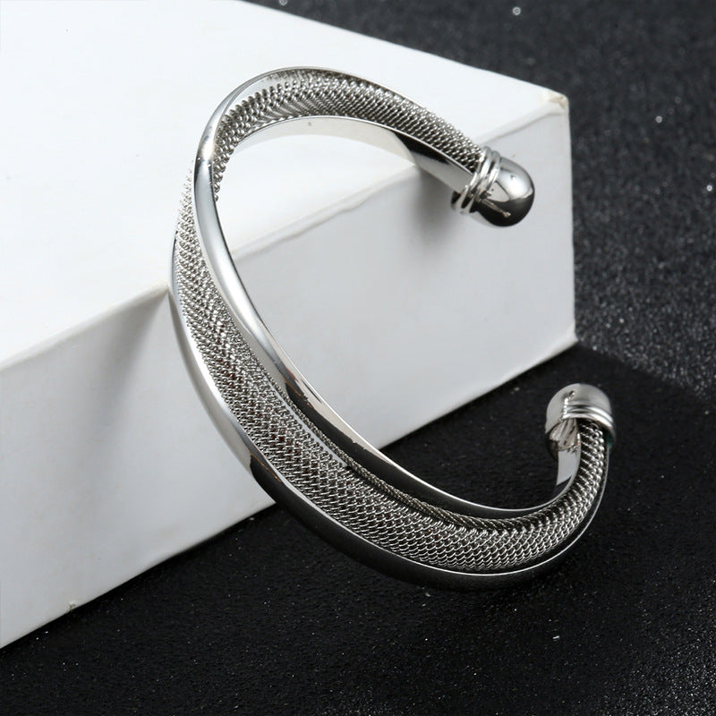 Twist Net Open-ended Bracelet Personality Wide Edge Twist Line Adjustable Metal Hand Ring