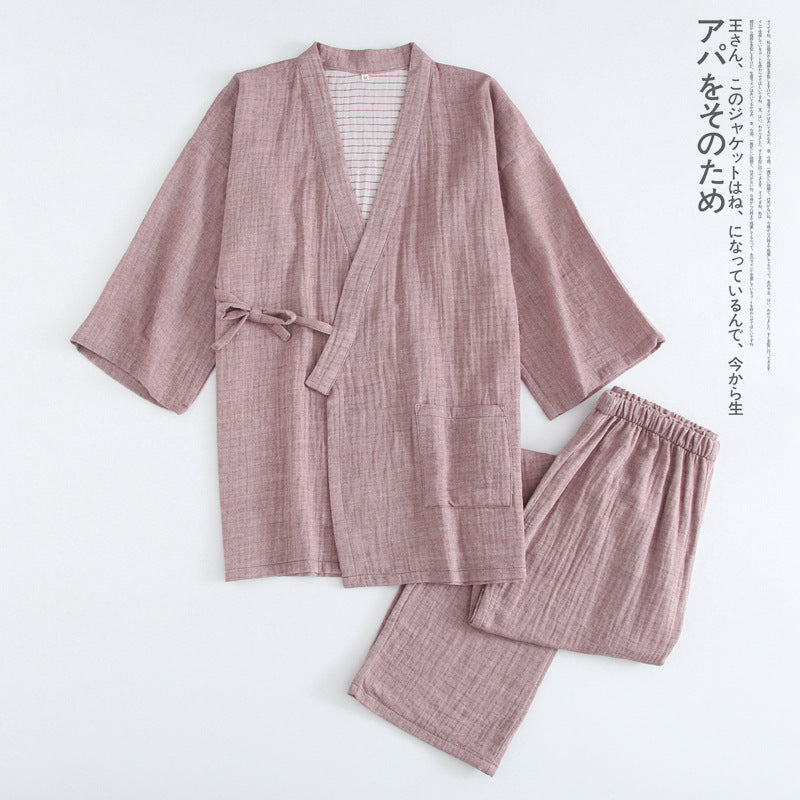 Woven Cotton Washed Spinning Double Gauze Kimono Pajama Sets For Men