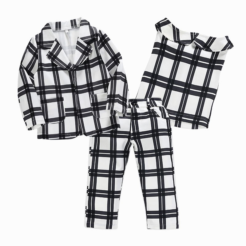 striped plaid  three-piece suit for girls