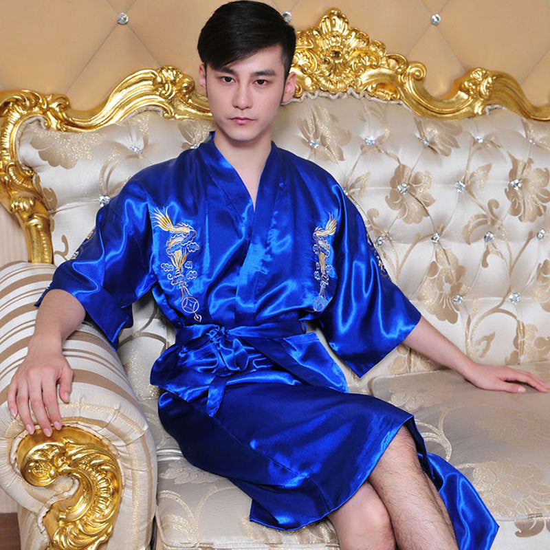 Cardigan Nightgown Embroidery Gown For Men