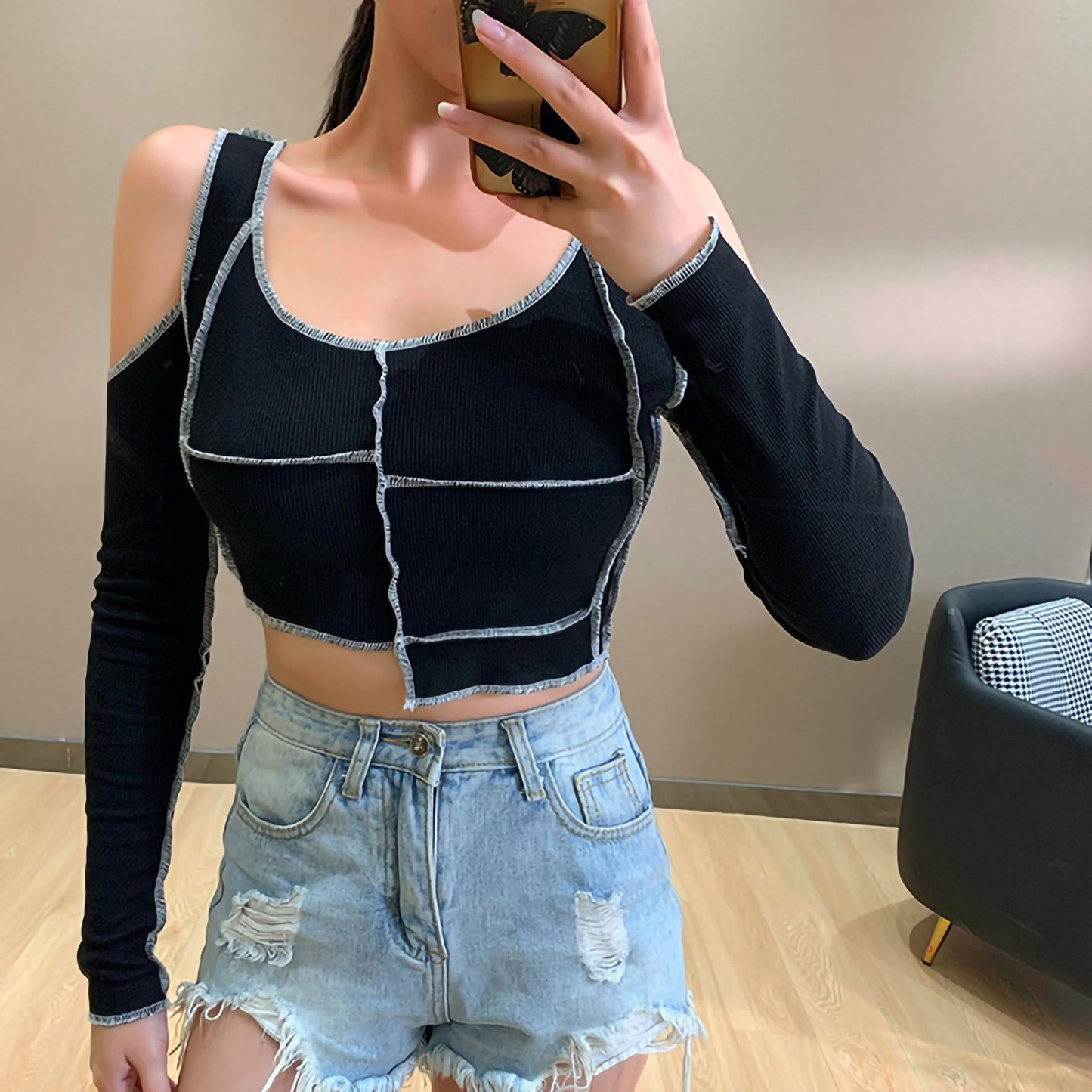 Long Sleeve Off Shoulder T-shirts For Women