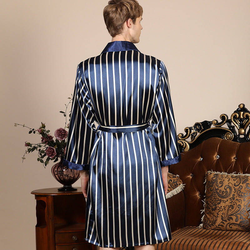 One-Piece Striped Long-Sleeved Gown For Men