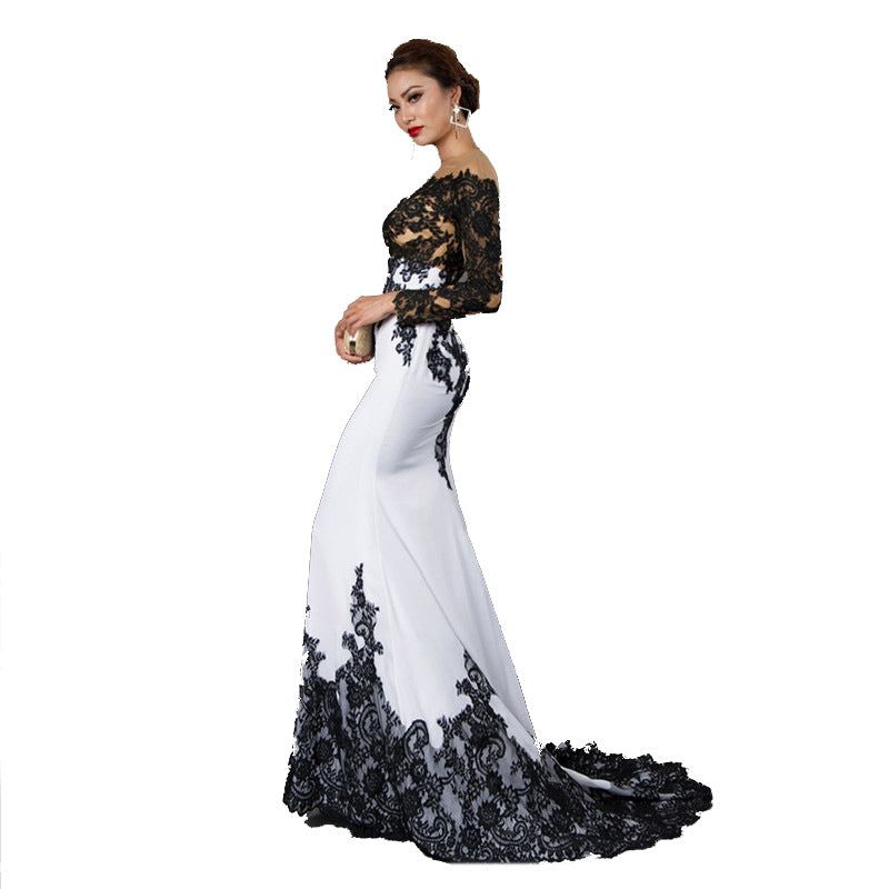 Embroidered Lace Maxi  With Fishtail Slim Tail dress for women