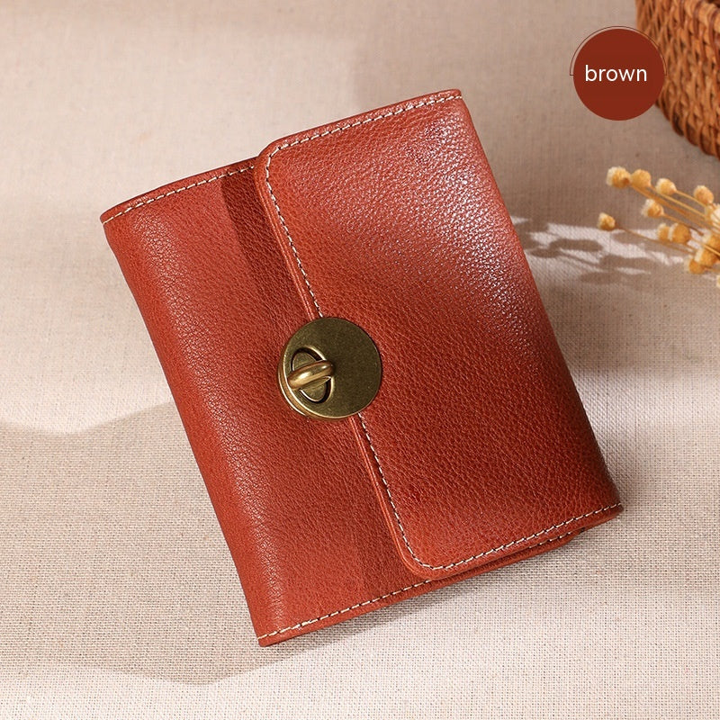 Women's Long Thin Top Layer Cowhide Lock Two-layer Wallet